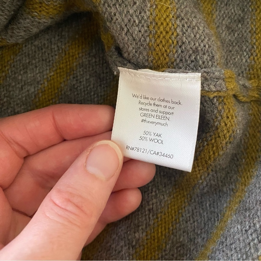 Eileen Fisher Women’s Yak & Lambswool Yellow Green & Gray Boxy Sweater Sz M - Picture 10 of 15